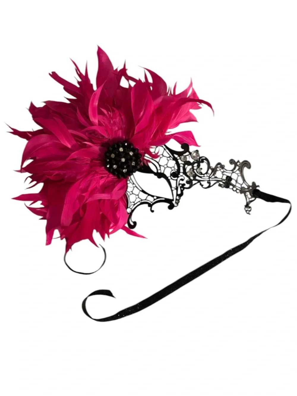 Custom Made Head Dress NY Pink Feather Embellished Masquerade Mask Dora Marra